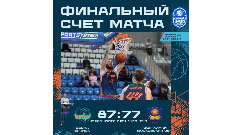 Баскетбольная «Десна» из Брянска одержала над «ЦСП-Химки» вторую победу